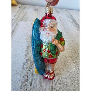 Owc old world Santa surfer surfboard glass ornament Xmas tree